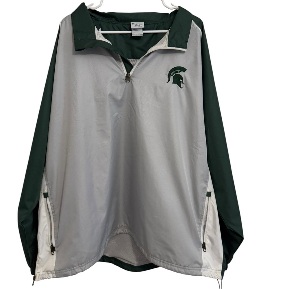 RARE! Vintage XXL Pro Edge Gray and Dark Green Windbreaker Spartan Pullover